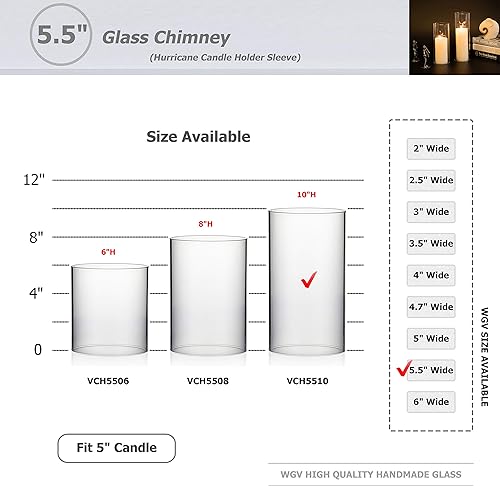 Miniatura 3 de WGVI Funda para portavelas de huracán, ancho de 5.5 pulgadas, altura de 10 pulgadas, 2 piezas, cilindro de vidrio transparente abierto en ambos