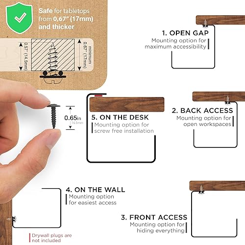 Miniatura 5 de Bandeja de organización de cables para debajo del escritorio, organizador sin taladros para escritorio de cristal. Estante perfecto para organizar