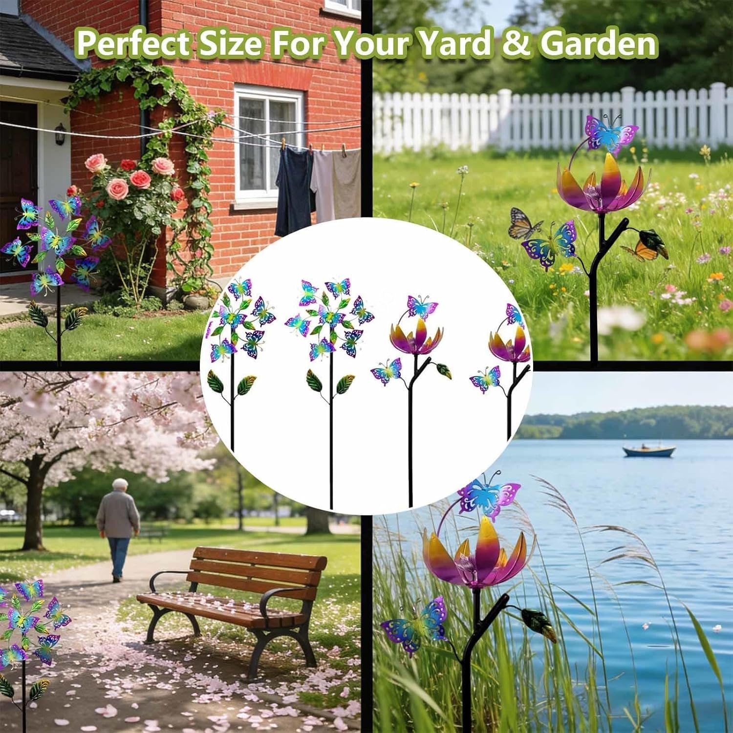 Butterfly Wind Spinner, 46 inch/117cm Wind Art for Yard and Garden Stainless Steel, Windmill Yard Decor Decor Gifts for Family Friends,B（2Packs）