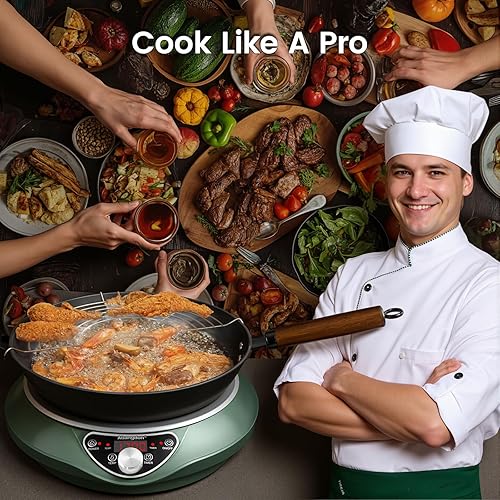 Miniatura 7 de Cocina de inducción, 1700 W85 V  120 V, Wok eléctrico portátil, wok de acero al carbono de 13 pulgadas incluido