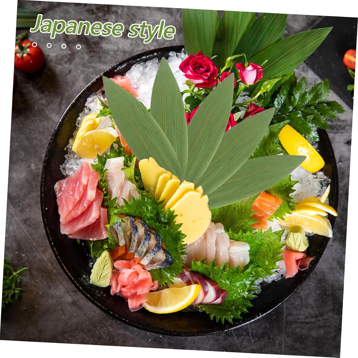 100pcs Bamboo Leaves Decor for Sushi and Sashimi Leaf Shaped Serving Mats for Japanese Cuisine and Restaurant Decoration