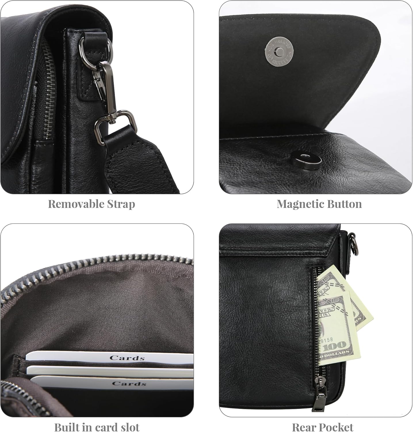 HESHE Leather Small Crossbody Bags for Women RFID Blocking Cell Phone Purse Anti-Theft Travel Bag with wide Straps - Image 6