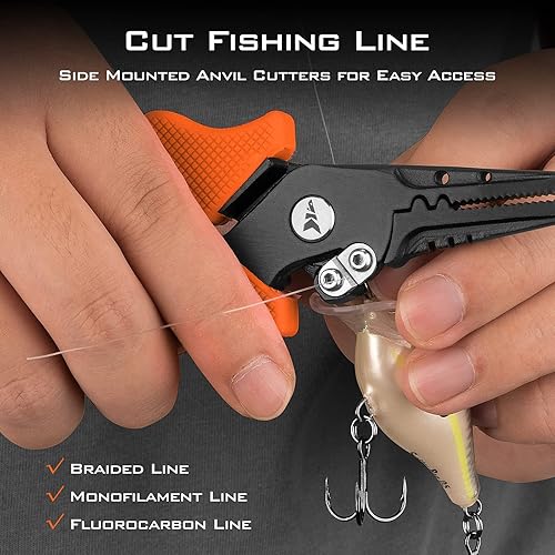 Miniatura 12 de KastKing Cutthroat Alicates de pesca resistentes al agua salada de 7.5 pulgadas, tijeras trenzadas de 5 pulgadas, cortador de líneas, removedor