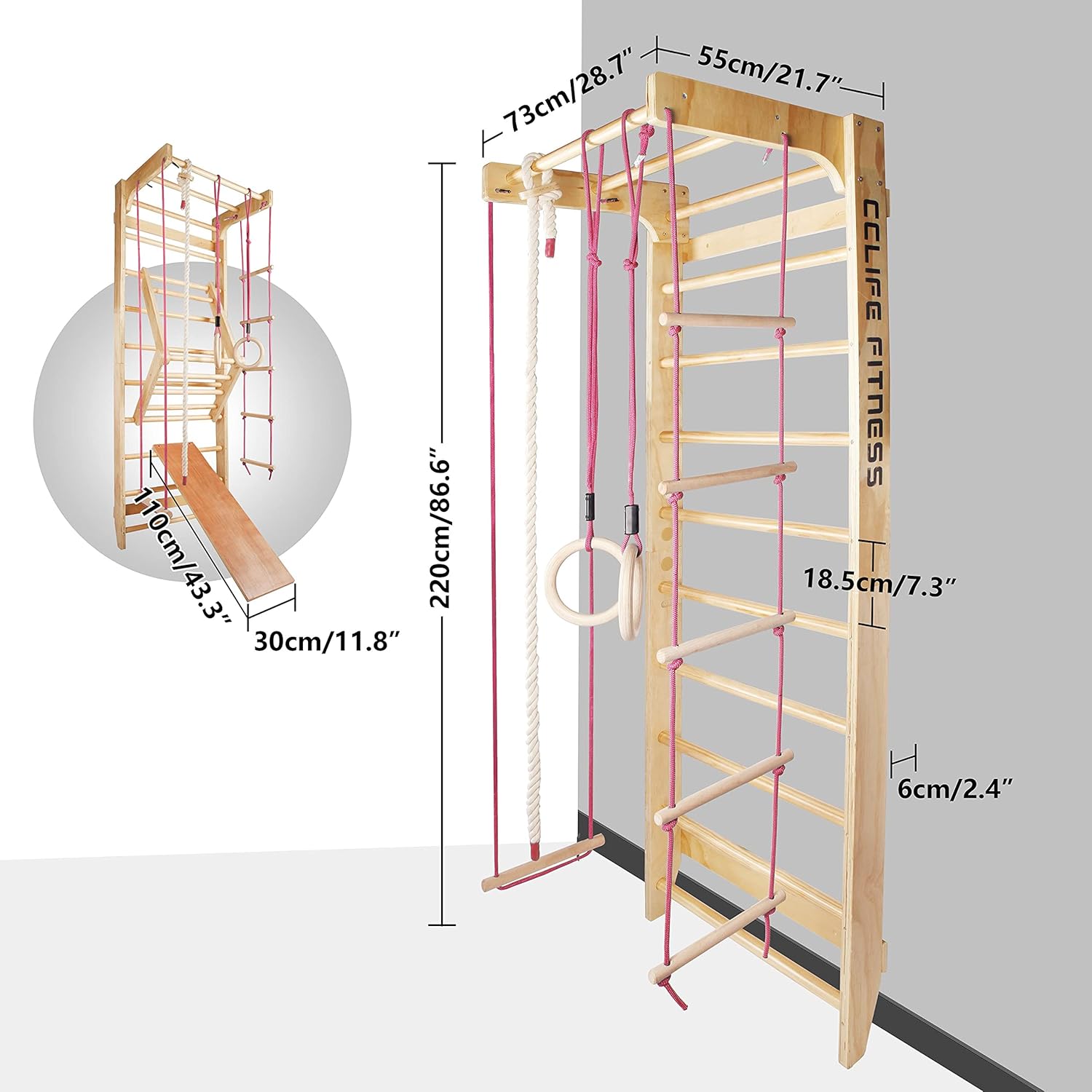 Dimensions of the CCLIFE Wall Bars Gym Climbing Frame