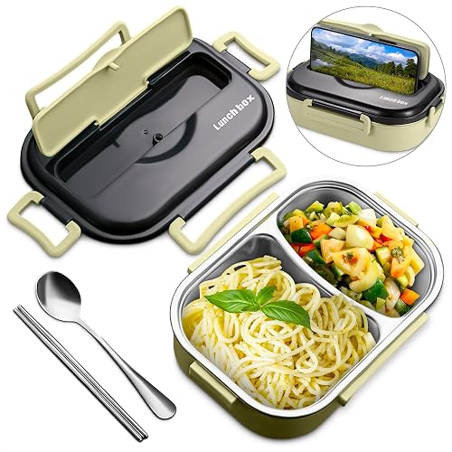 Reluen Stainless Steel Lunch Box to Go Steel Tray Plastic Shell
