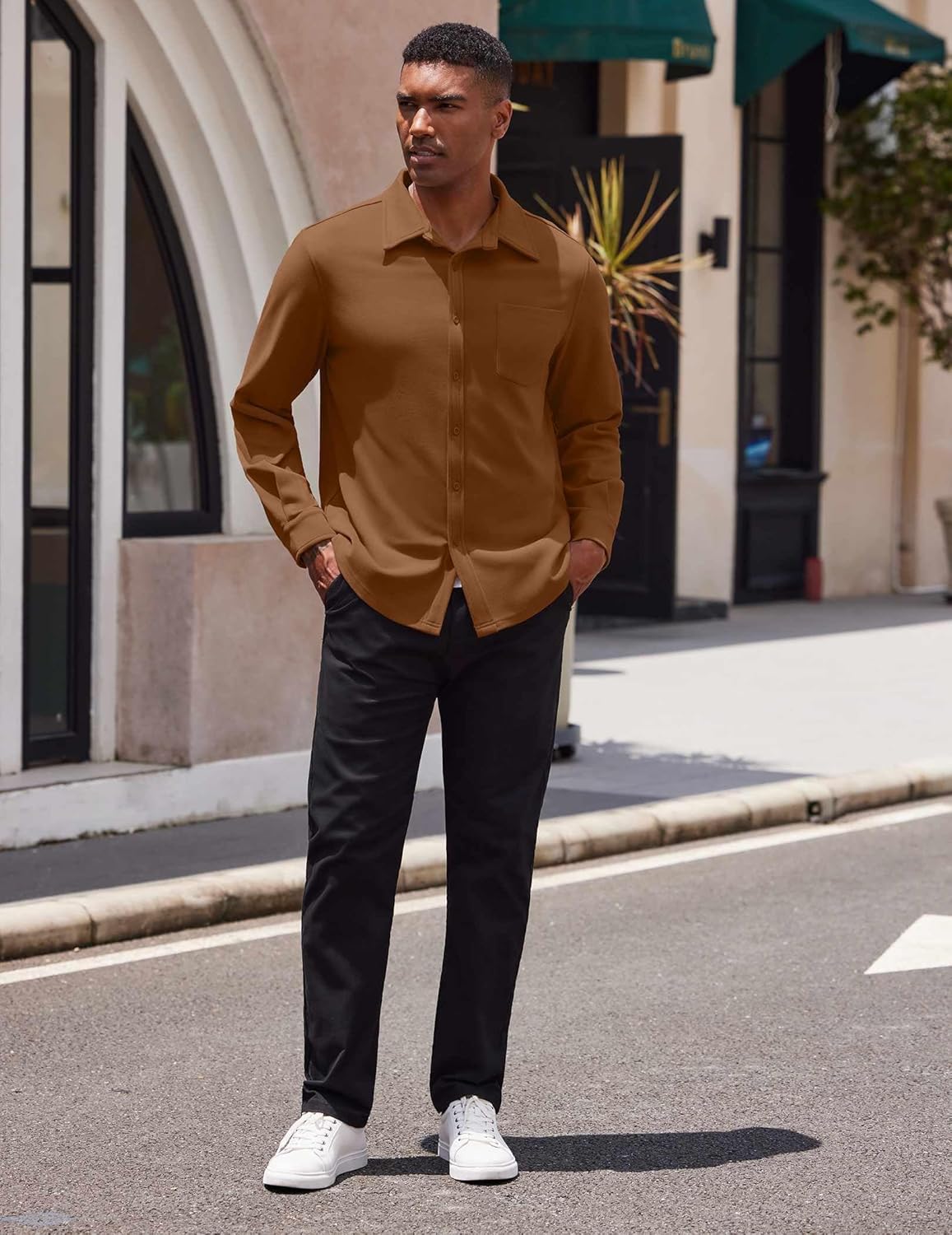 COOFANDY Mens Long Sleeve Button Down Shirt Casual Lightweight Shacket Spring Fall Shirt Jacket Overshirt - Image 3