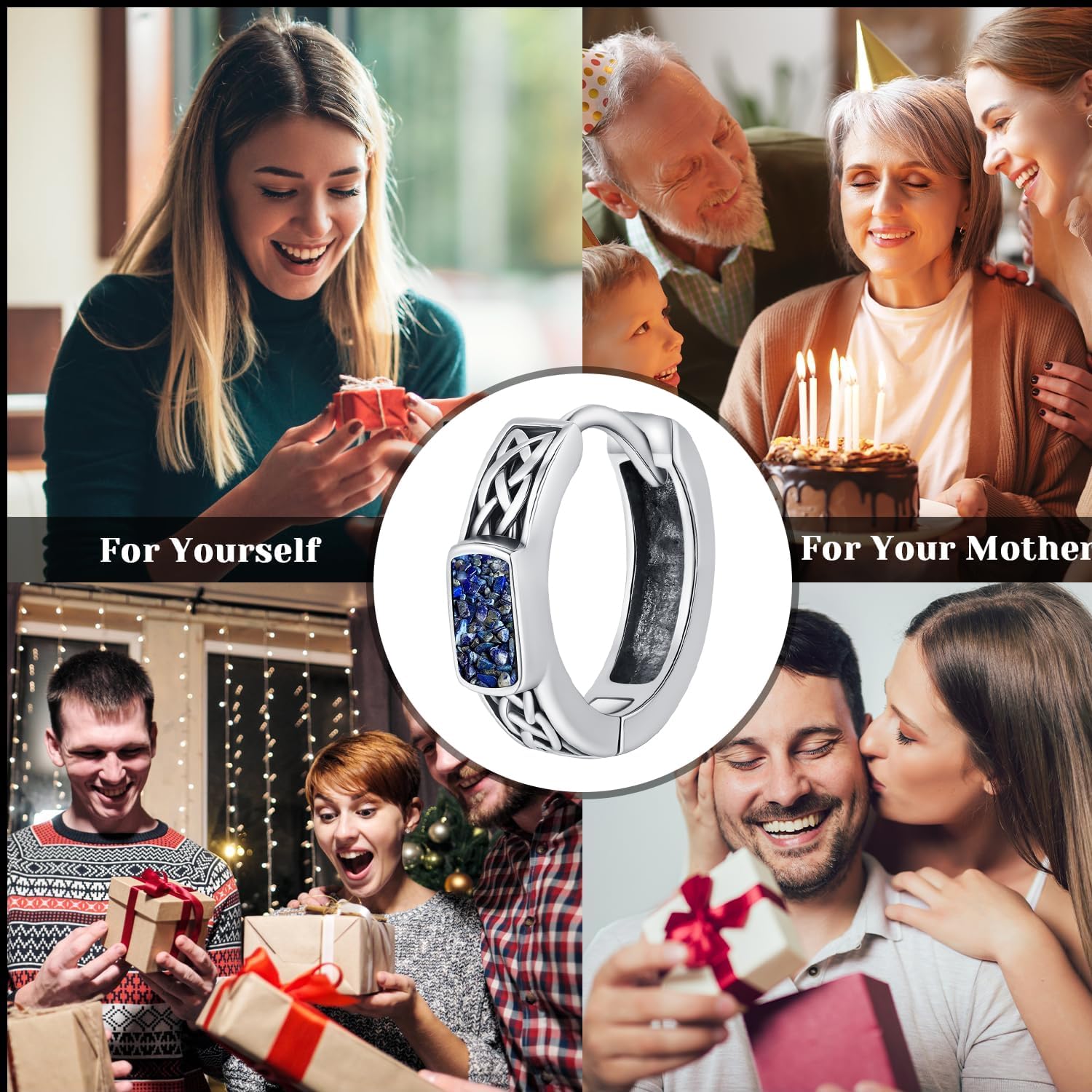 925 Sterling Silver Earrings Celtic Knot Earrings For Men Turquoise/Malachite/Opal/Abalone Shell Hoop Earrings