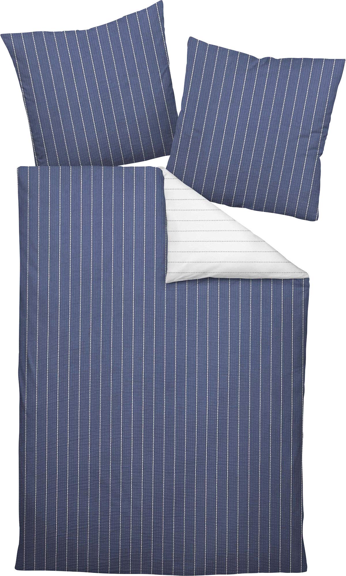 Janine 20020 Tango MAKO Soft Seersucker Biancheria da Letto, 100% Cotone, Blu Denim, 135 x 200 cm + 80 x 80 cm