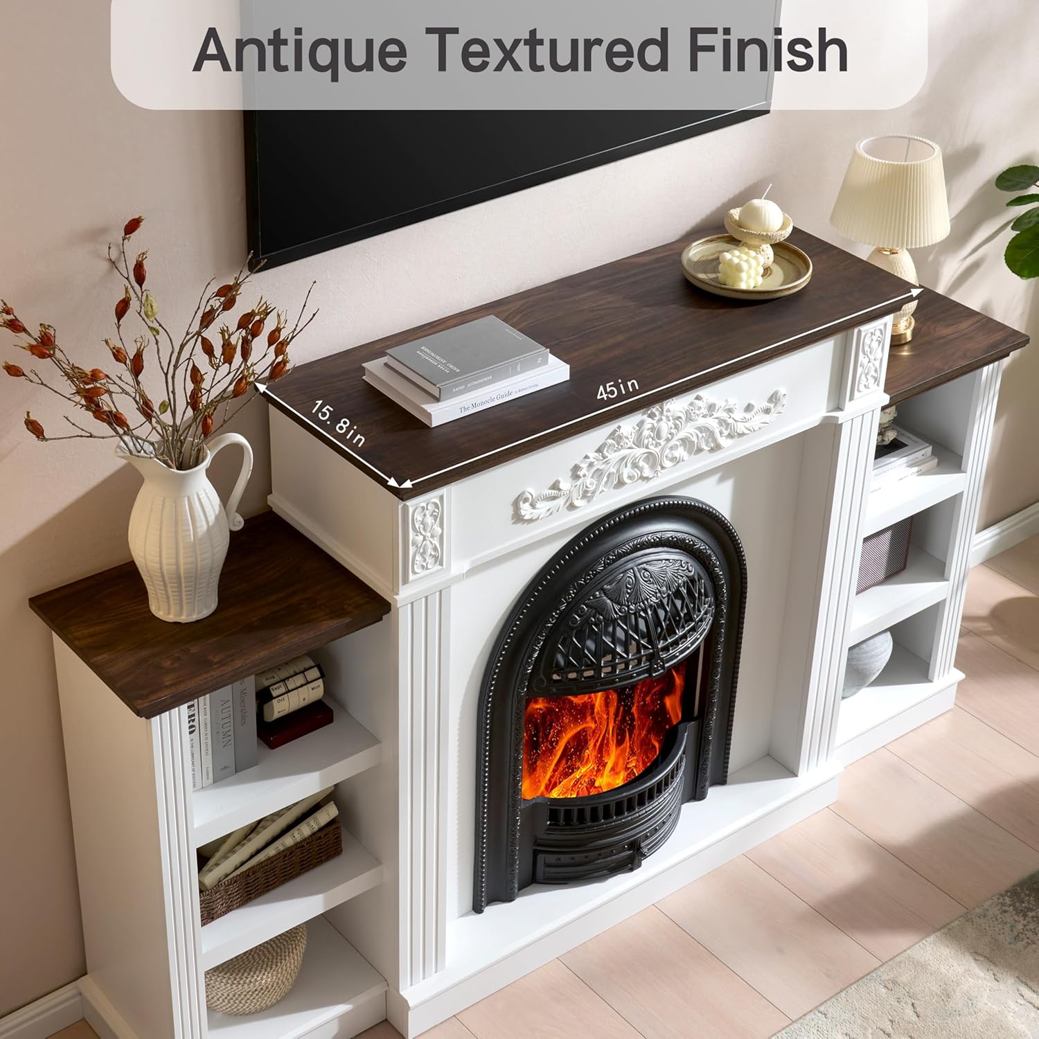 78" Electric Fireplace with Mantel, Electric Fireplace Heater, Fireplaces TV Stand w/Freestanding for TVs Up to 90", 30" Fireplaces Insert Entertainment Center with Realistic 3D Flame for Living Room