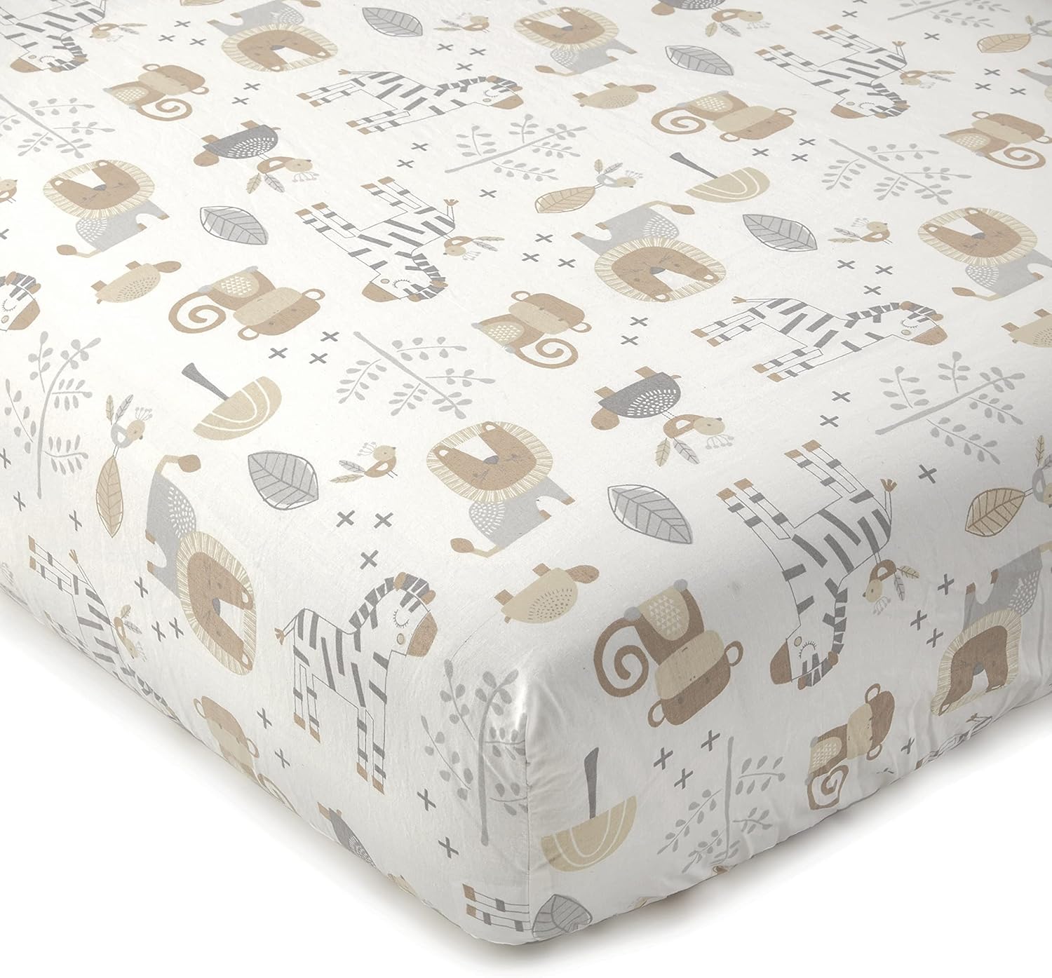 Levtex Baby - Kenya Baby Bed Set - Grey and Taupe - Jungle Animal - 5 Piece Set Includes Reversible Quilt, Fitted Sheet, Dust Ruffle, Hamper, Wall Decals