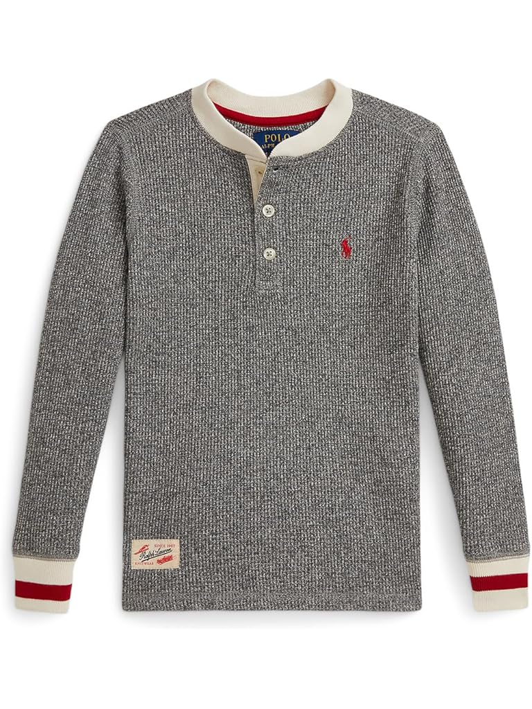 Gray Polo Ralph Lauren Waffle-Knit Cotton Henley Shirt (Toddler/Little Kid)