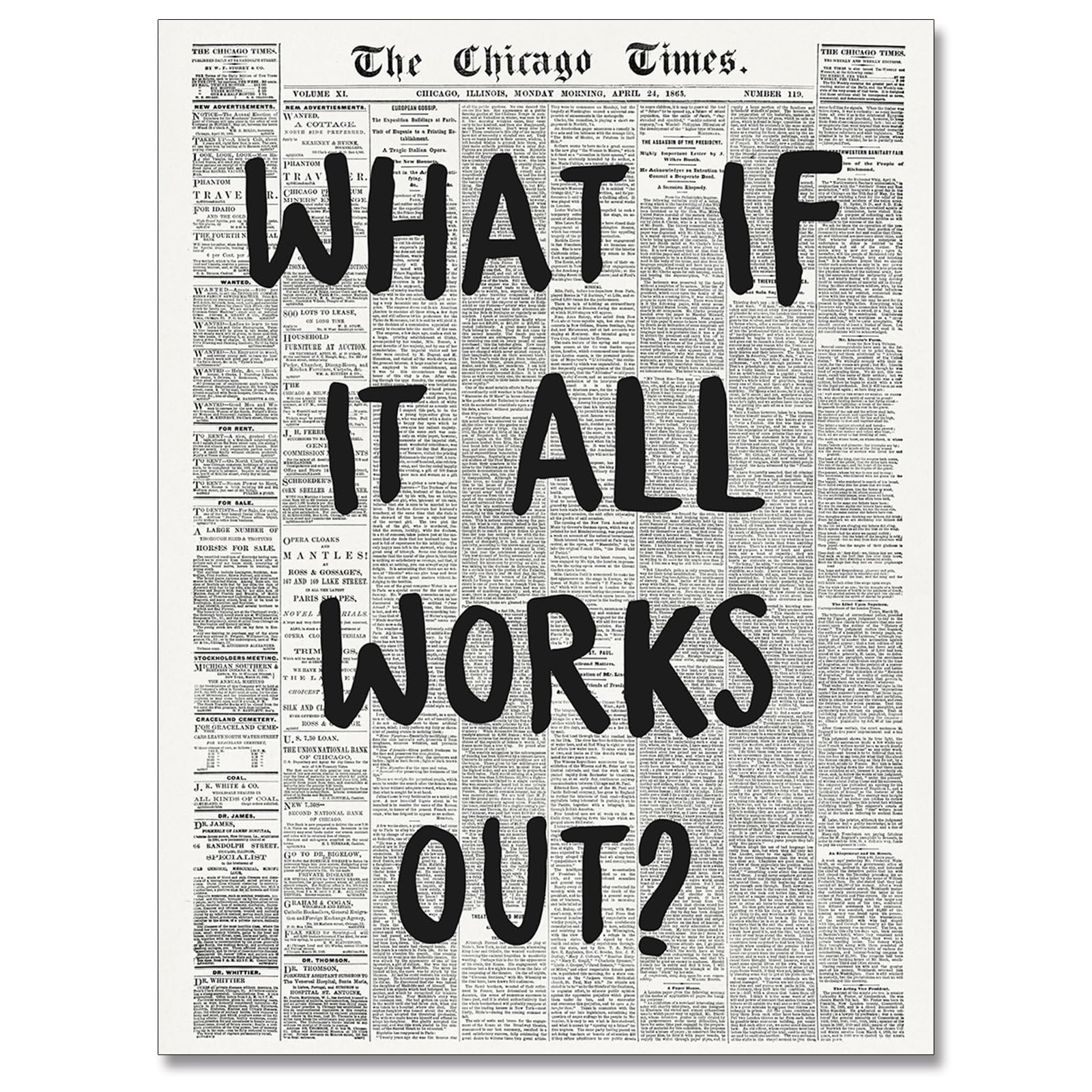 Osdfem What If It All Works Out Newspaper Wall Art Trendy Positive Affirming Poster Retro Newspaper Print Black and White Typography Poster Apartment Aesthetic Wall Decor 12x16inch Unframed