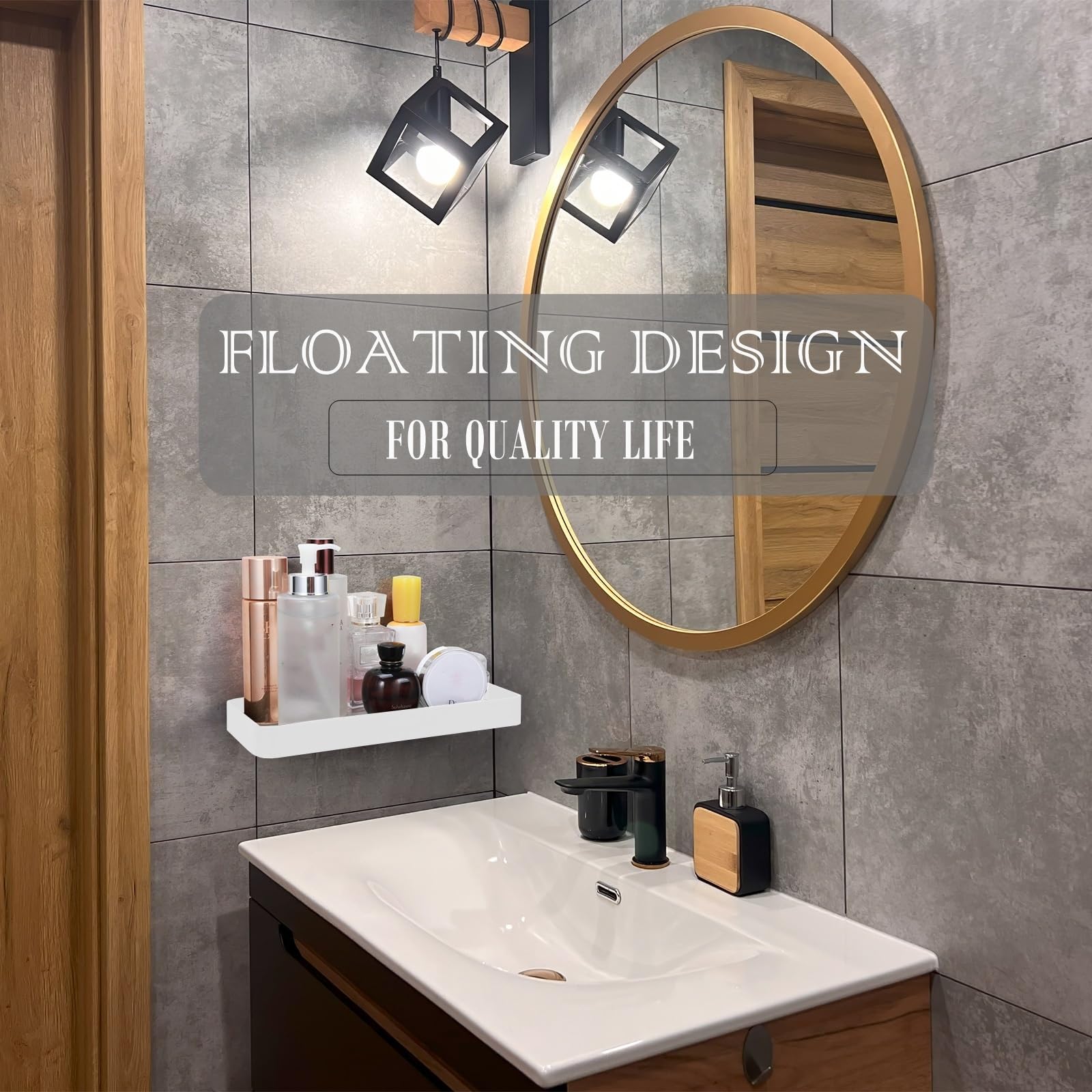 Z metnal Pequeños estantes de baño de cristal, estante flotante blanco de 25 cm, mini estante de pared para organizador de baño con vidrio, montado en la pared, 2 unidades, 10 pulgadas