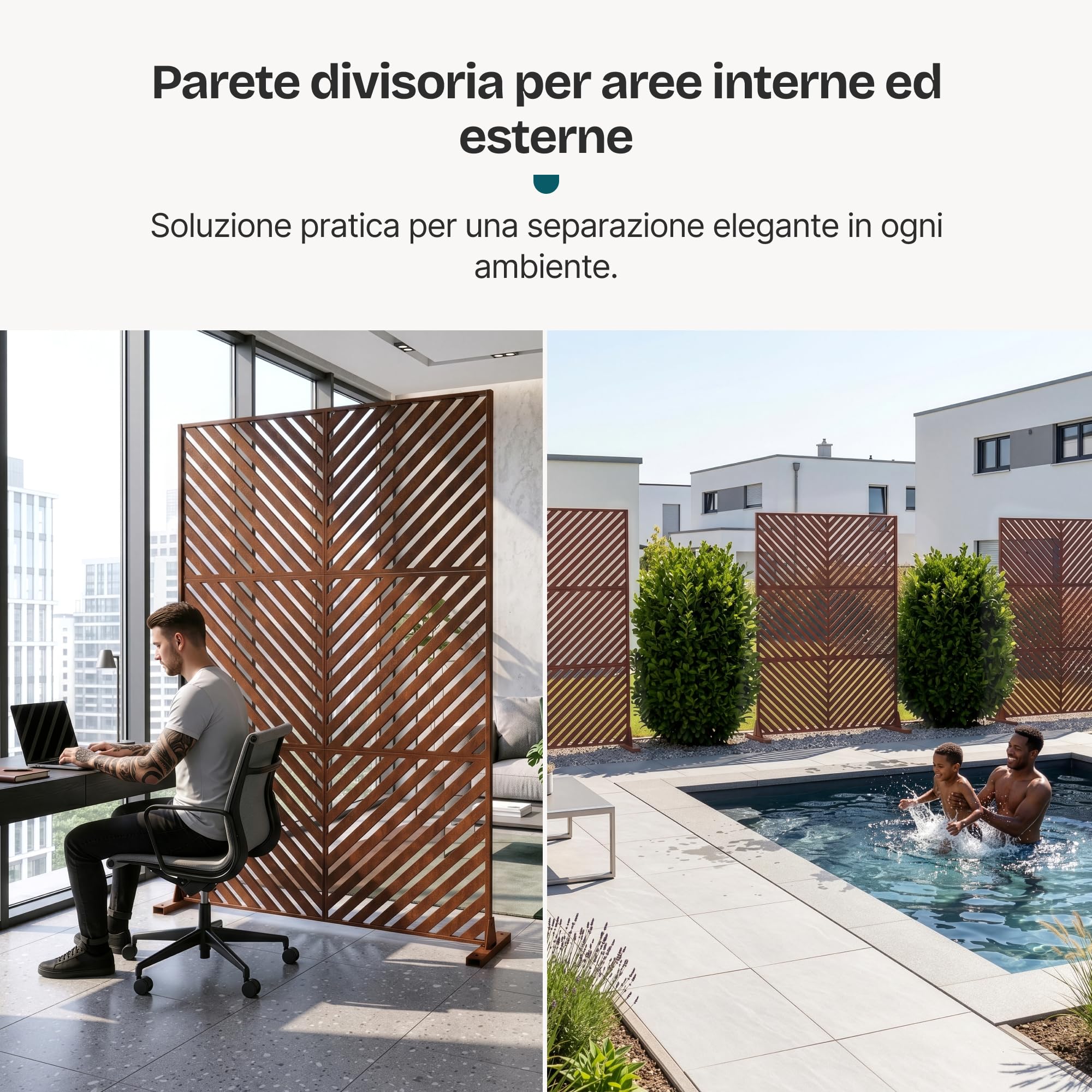 casa.pro Pannello Divisore per Spazi Esterni Interni Divisorio Frangivista con Struttura Traforata Decorativa Schermatura per Privacy in Acciaio Corten 180 x 120 cm - Marrone Ossidato