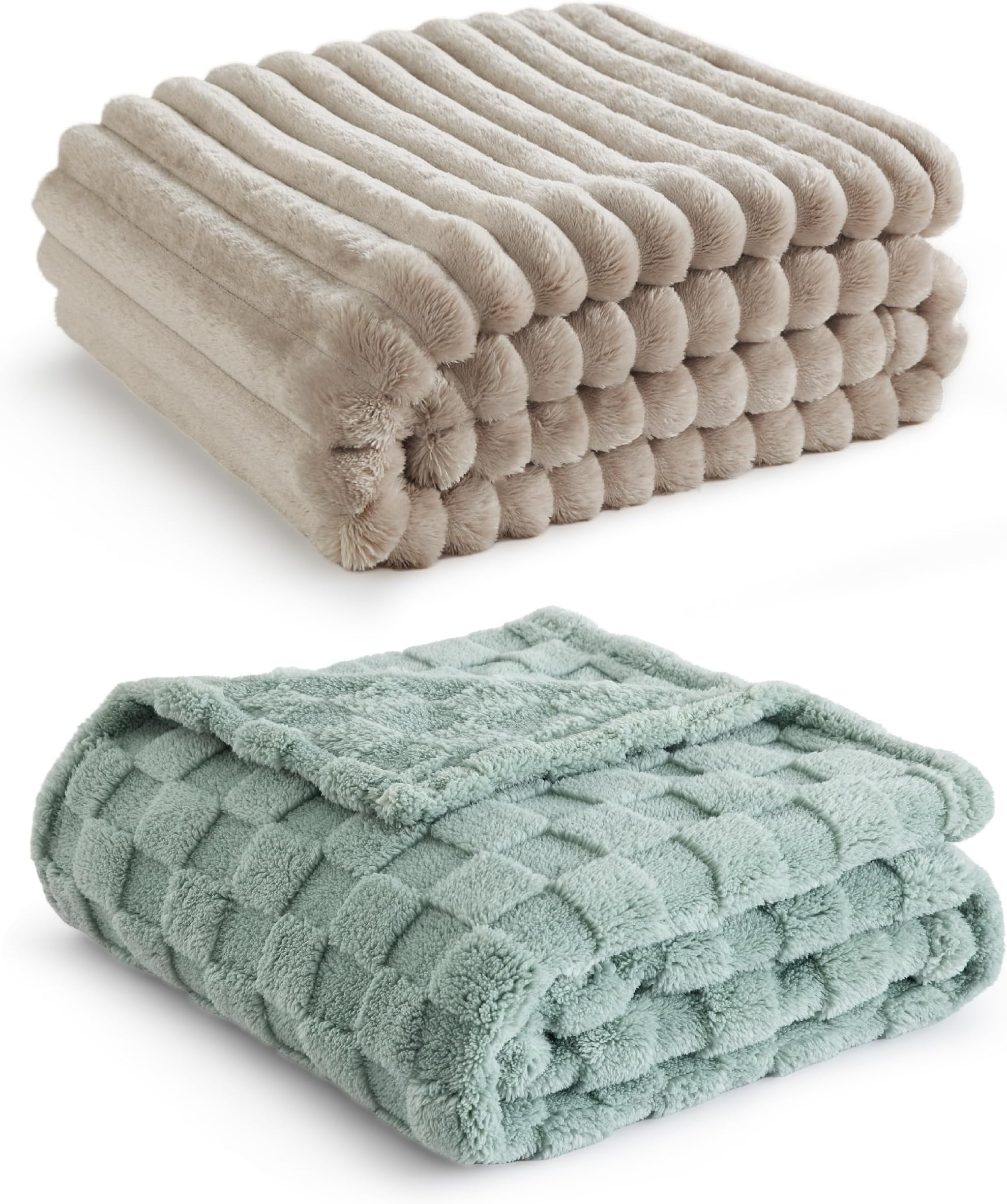 Bedsure Fleece Blanket Throw Size (Beige & Sage Green