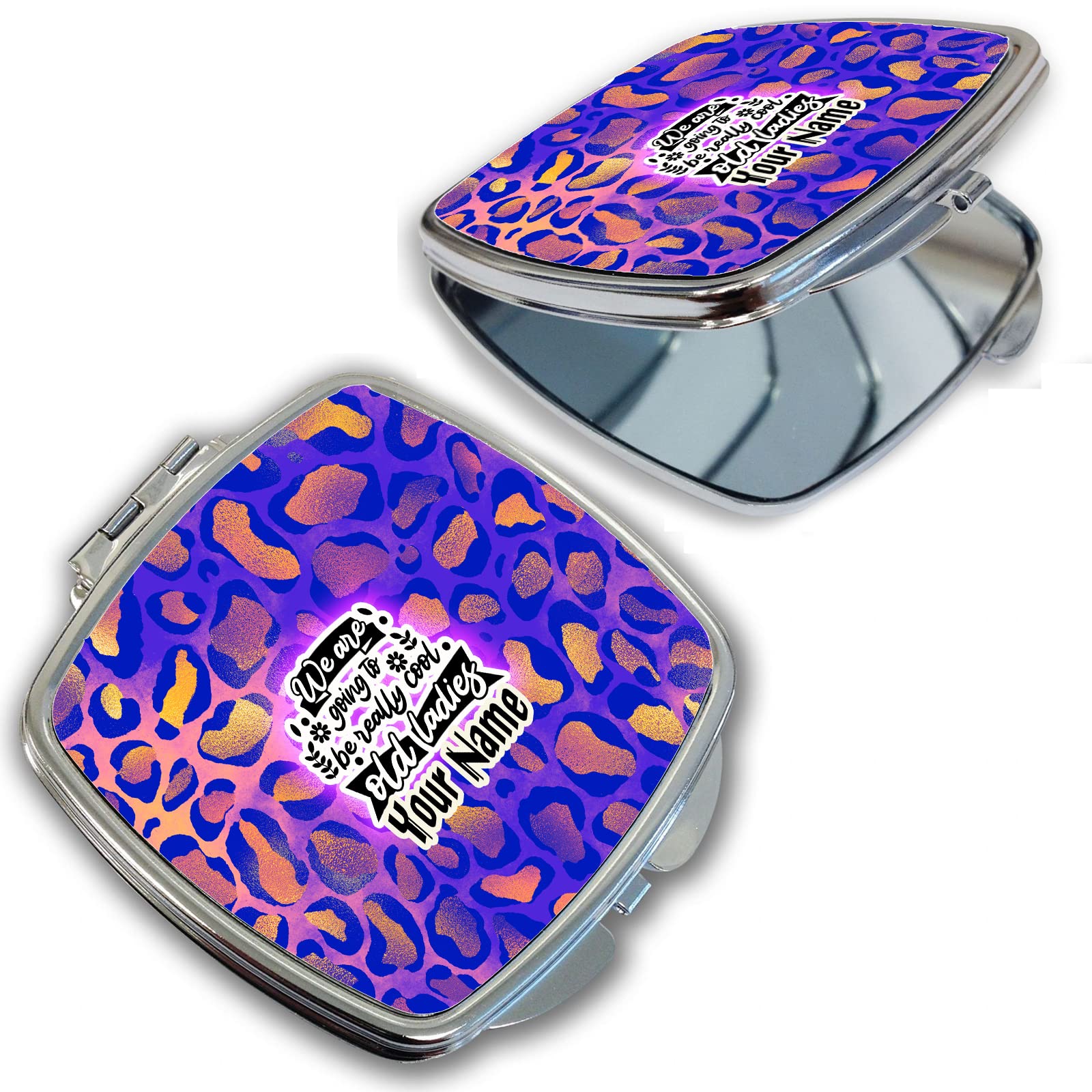 Bleu Reign Compact Personalized Pocket Mirror Custom Name Gold Purple Leopard Cool Old Ladies