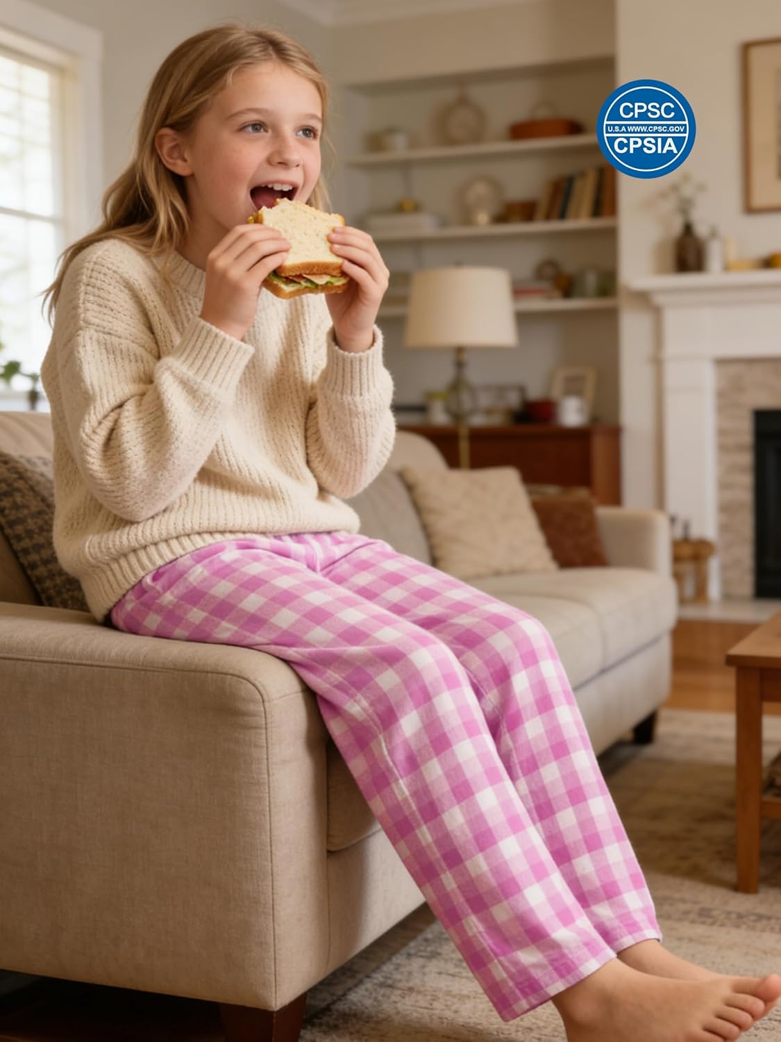 IHU Cotton Girls Pajama Pants Soft Flannel Woven Kids Pj Bottoms Plaid Lounge Pants Sleepwear with Pockets - Image 6