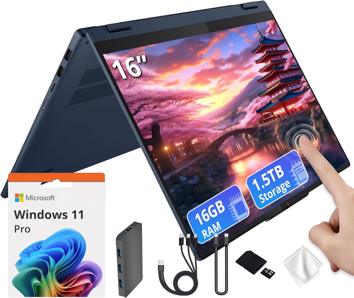 Lenovo IdeaPad 5 16" WUXGA Touch 2-in-1 Laptop, AMD Ryzen AI 7 350, AMD Radeon 860M, 16GB LPDDR5X, 1.5TB Storage (512GB SSD&1TB Docking), Backlit Keyboard, FHD IR Camera, Wi-Fi 7, Win 11 Pro, Blue