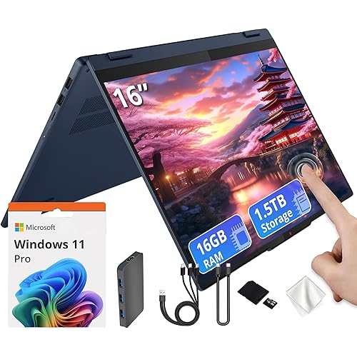 Lenovo IdeaPad 5 16" WUXGA Touch 2-in-1 Laptop, AMD Ryzen AI 7 350, AMD Radeon 860M, 16GB LPDDR5X, 1.5TB Storage (512GB SSD&1TB Docking), Backlit Keyboard, FHD IR Camera, Wi-Fi 7, Win 11 Pro, Blue
