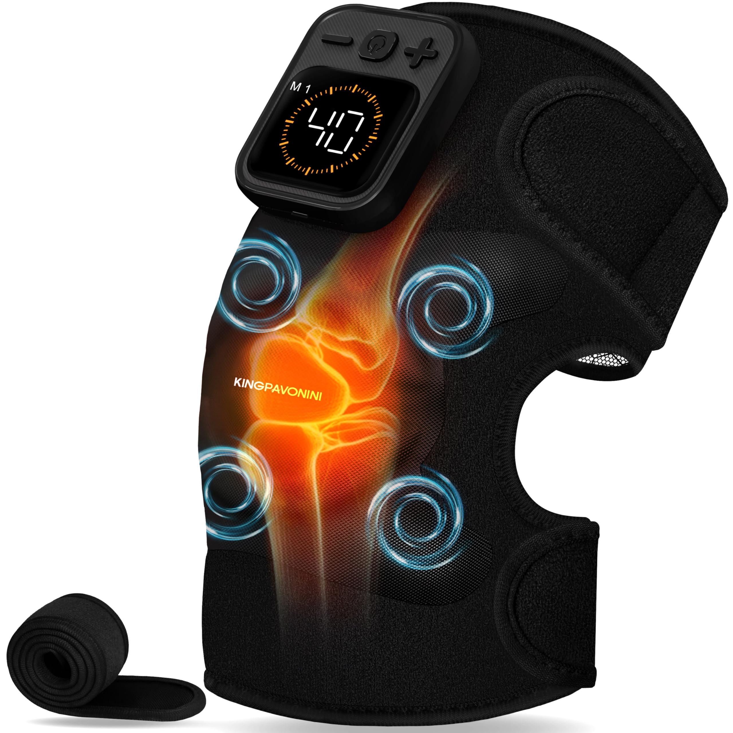KingPavonini Cordless Knee Massager for Pain Relief Newly 4 Motors Vibration 5 Heat Levels 6 Massage Modes Knee