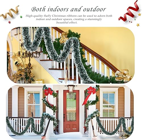 Miniatura 6 de Guirnalda de Navidad de 40 pies, decoraciones de oropel metálico para interiores y exteriores, colgar en el techo para Año Nuevo (verde)