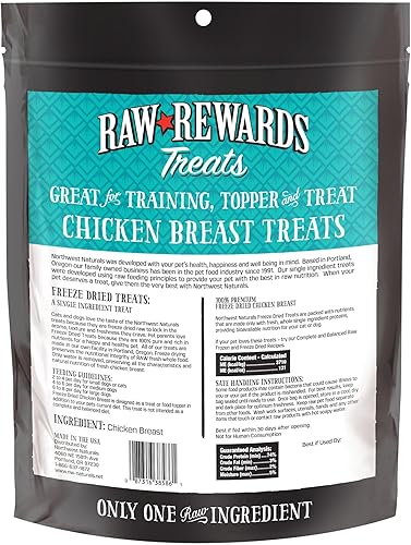 Miniatura 7 de Northwest Naturals Raw Rewards Golosinas de pechuga de pollo liofilizadas para perros y gatos, piezas de tamaño de bocados, saludable, 1