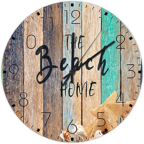 10 Silent Non-Ticking Wall Clocks Battery Nautical Beach Ocean Underwater Starfish Home Decoration for Home Turtle Sea Life Seahorse Beautiful Round
