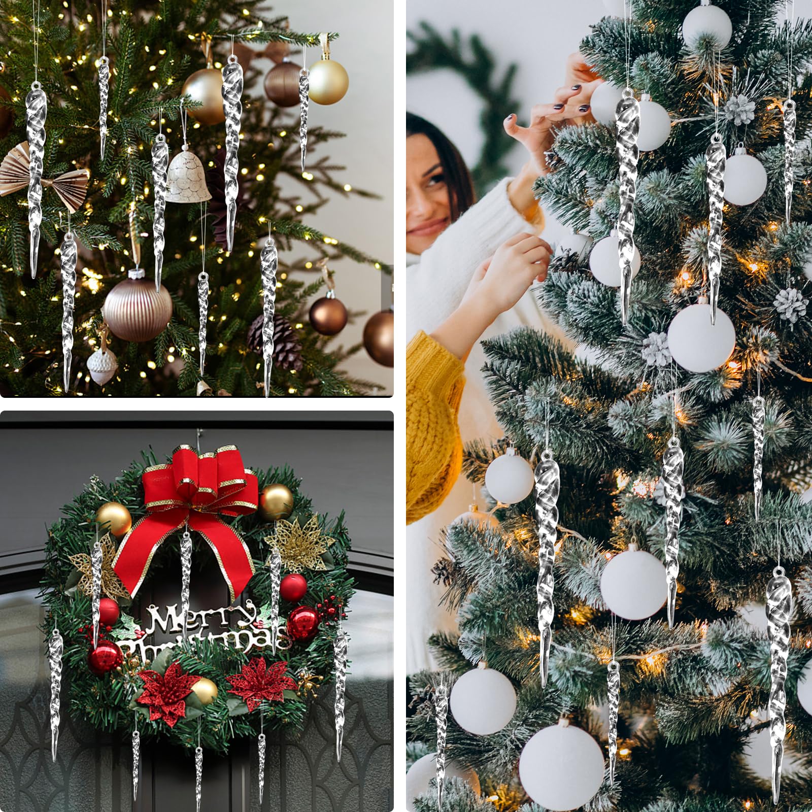 30Pcs Stalactites Sapin Noël Glaçon Ornement Suspendu En Acrylique Pour Sapin De Noël Décoration Pour Arbre De Noël - Maison