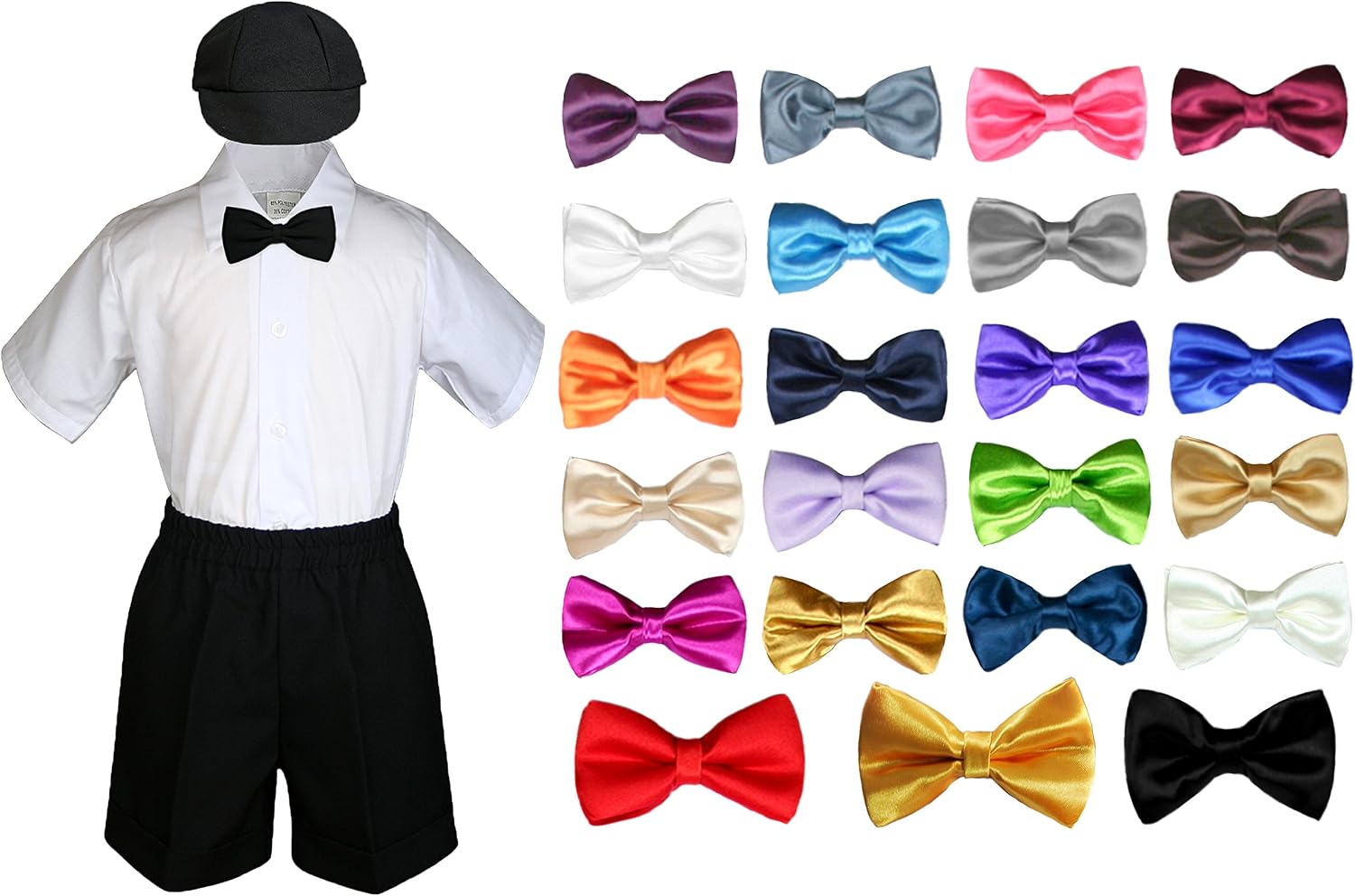 Baby Toddler Boy Wedding Party Suit Black Shorts Shirt Hat Bow Tie Set Sm-4T (Extra Large (18-24 Months), Lime)