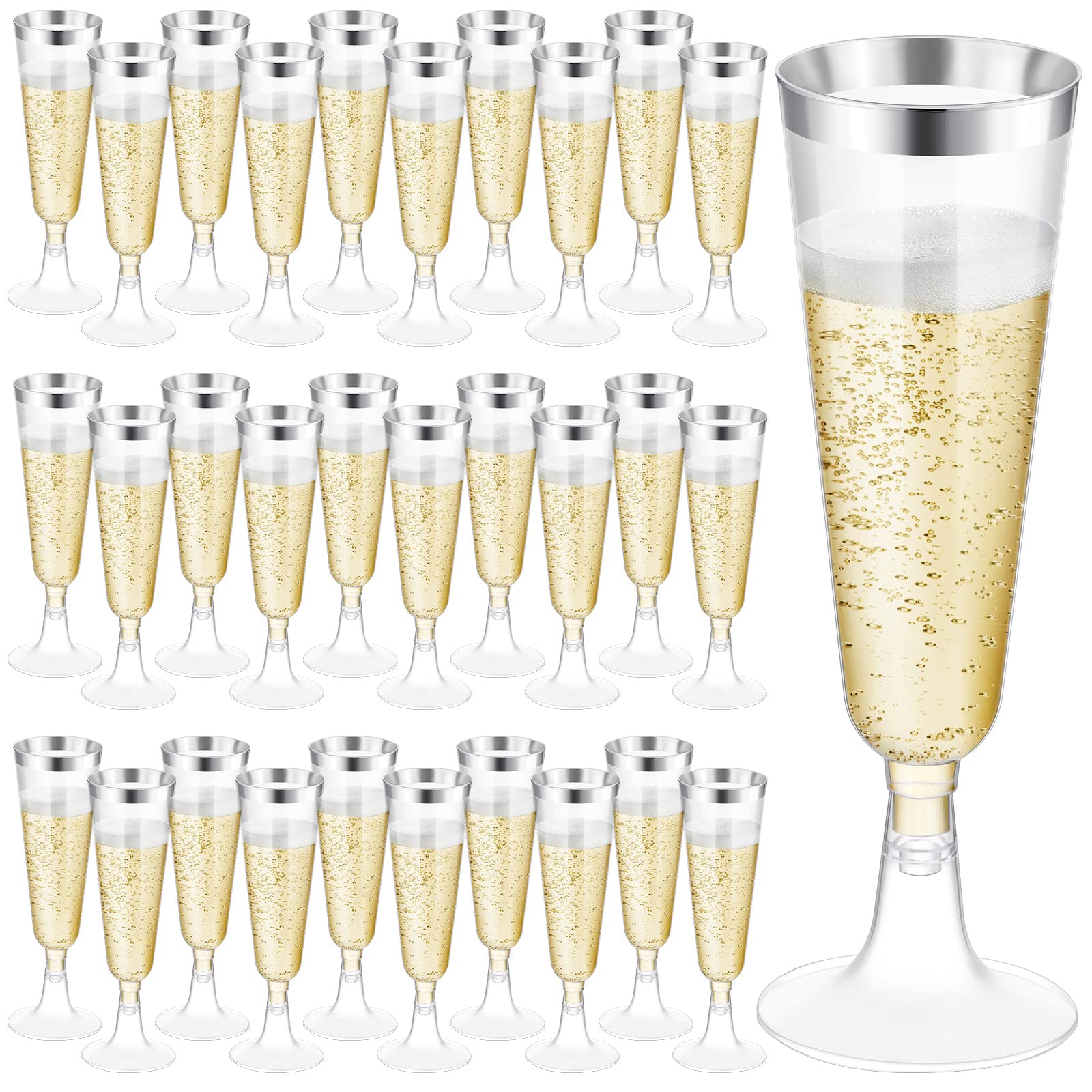 Ruisita 120-Pack Disposable Plastic Champagne Flutes – 5 Oz Gold Trim Glasses For Parties, Weddings