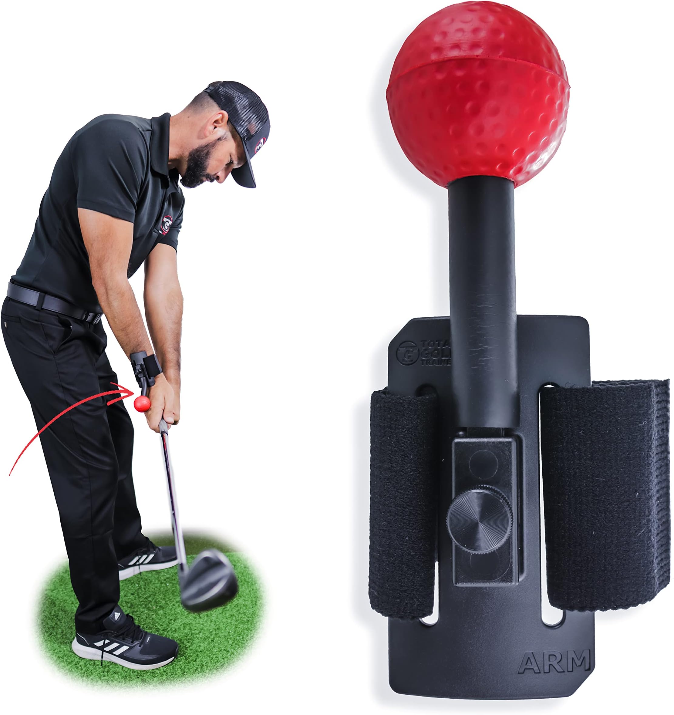 TOTAL GOLF TRAINER ARM Aid - To Improve Chipping, Pitching & Full Swing - Lead & Trail Hand/Wrist/Arm Movement To Control Club Face - Straight Lead Arm - Width In Trail Arm - Wrist Hinge & Create Lag