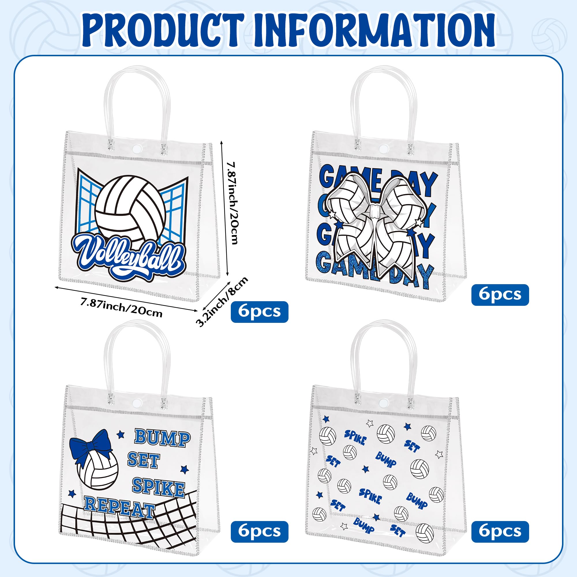 H1vojoxo Volleyball Goodie Gift Bags - 24PCS Volleyball Clear PVC Gift Bags for Team with Handle Bulk Reusable Sport Party Favors Team Birthday Gifts Bag Treat Snack Bag End of Season Gifts Bag