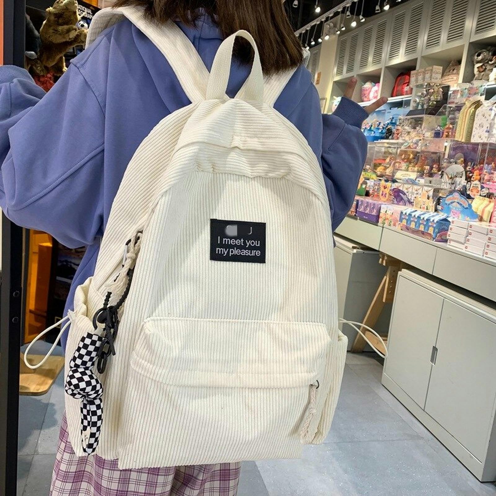 TEidea Schulrucksack Modischer Damen-Rucksack Aus Cord: Schultasche Aus Segeltuch, Umhängetasche, Rucksack Für Weibliche Studenten-Blau