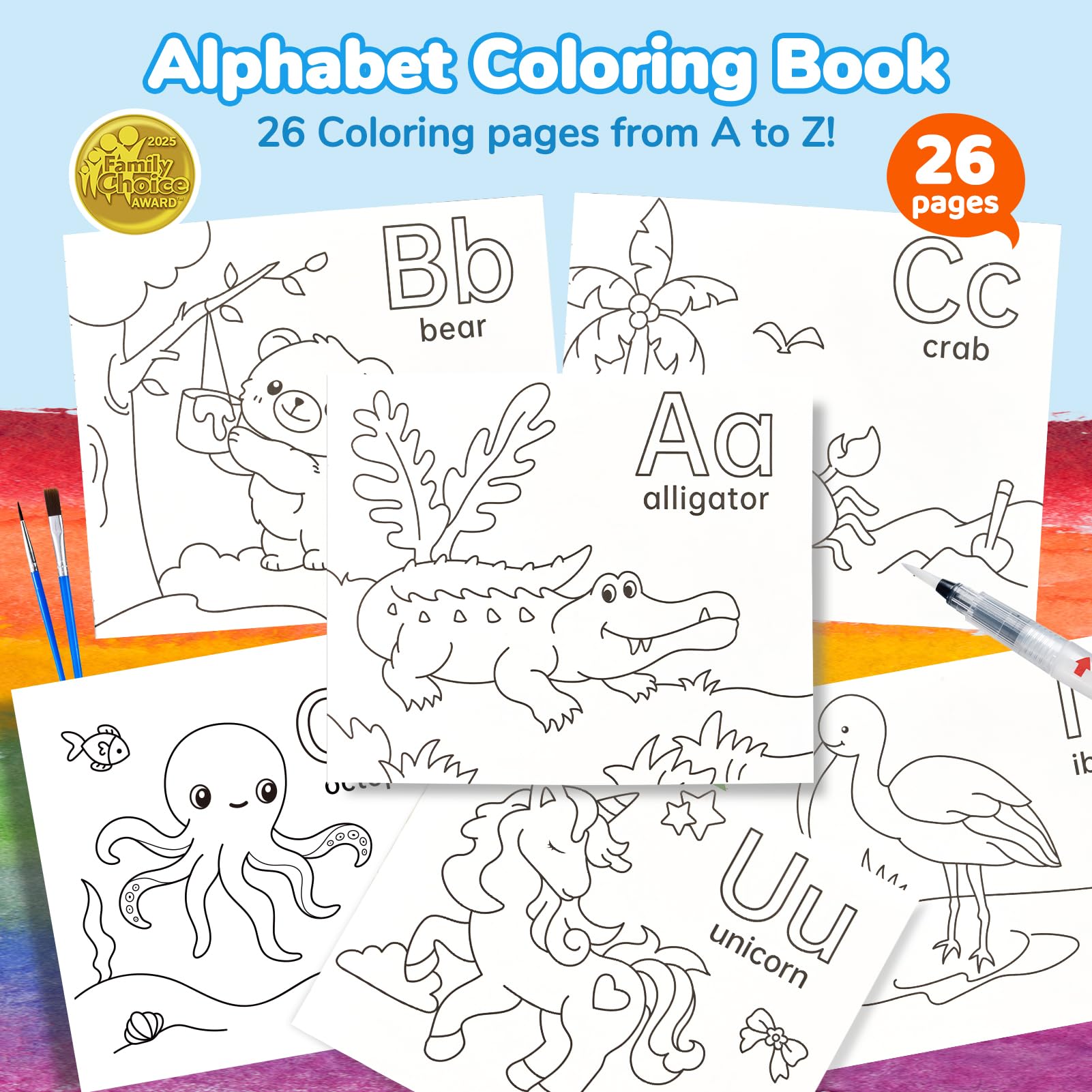 JoyCat album da colorare per bambini, set di pittura ad acquerello per bambini dai 3-5 ai 4-8 anni,attività di disegno artistico e artigianale, regalo di compleanno per ragazzi e ragazze(Blue)