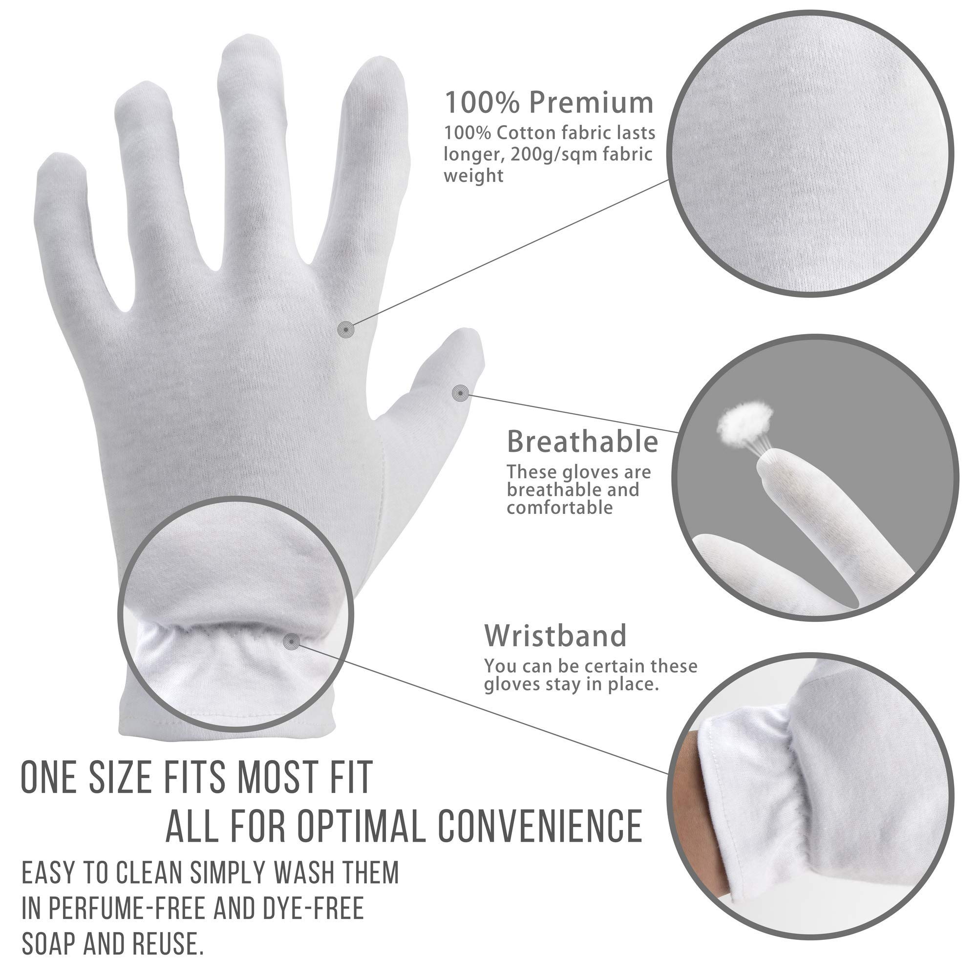 White Cotton Gloves for Moisturizing Hands Overnight Nighttime Bedtime