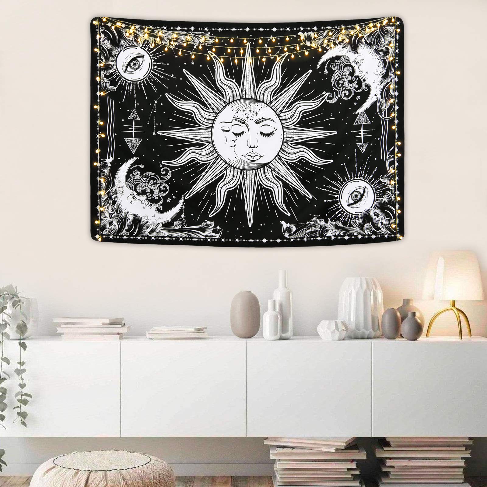 Tapisserie Murale Psychédélique Phase De Lune - Décor étoiles Noires Et  Motifs Mystiques - 210x150 Cm Tapisserie Phases Lune Psychédélique 210x150cm, image size:1600x1600