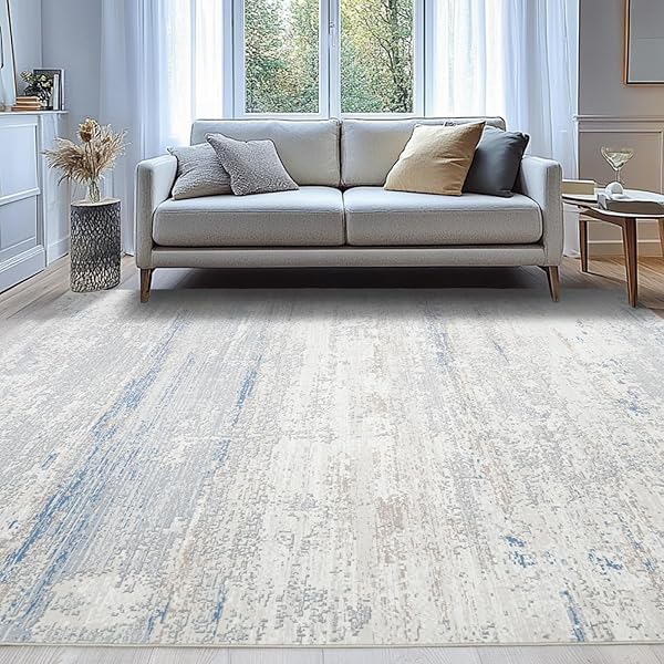 Washable Rugs 8x10 Area Rugs for Living Room- Modern Abstract Rugs for Bedroom,Dining Room, Large Soft Low Pile Carpet with Non Slip Rubber Backing,Neutral Accent Rug for Nursery Home Office