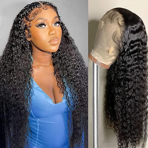 Pelucas de cabello humano ondulado profundo con encaje frontal transparente HD de 13 x 4 para mujer, pelucas de cabello humano rizado sin pegamento,