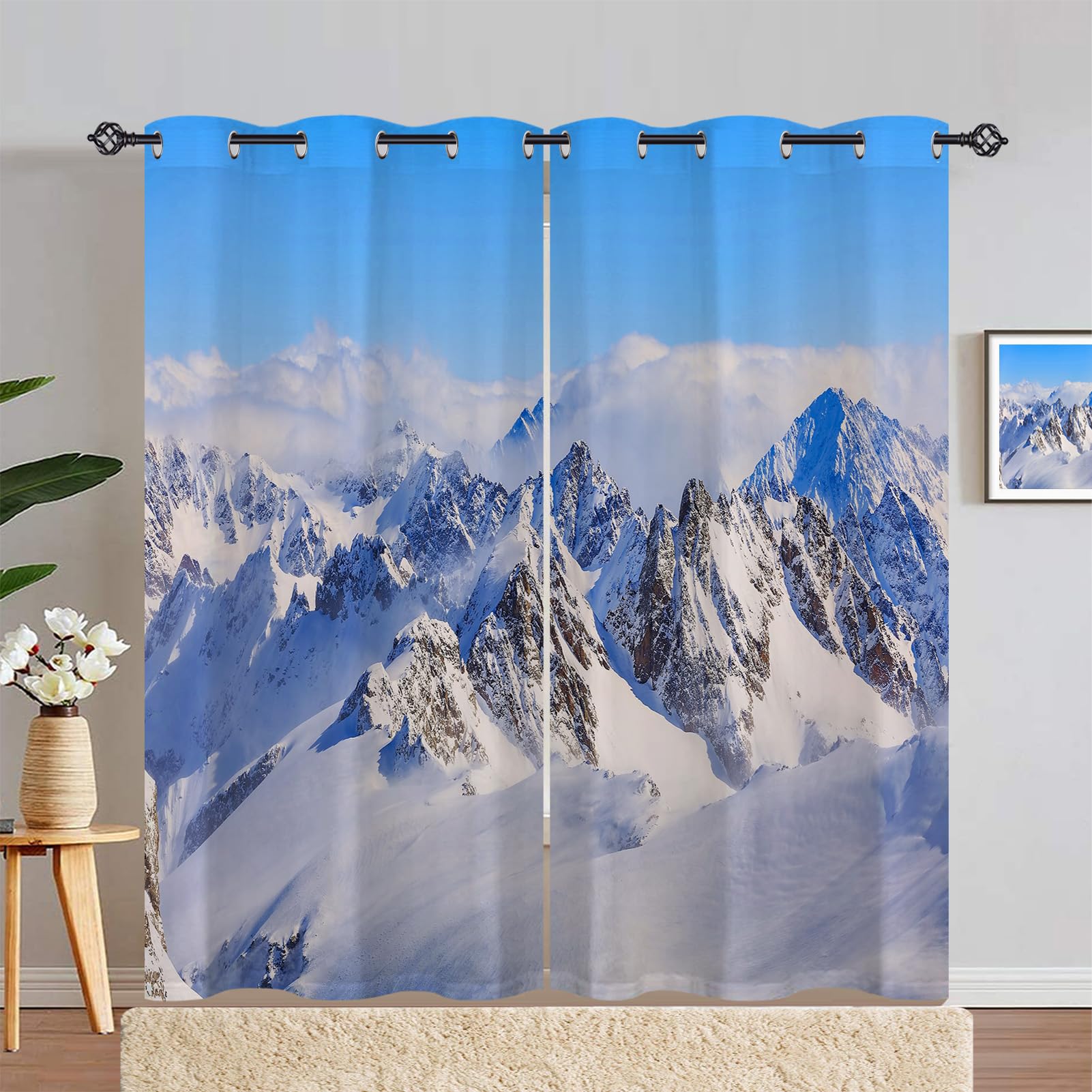 ANHOPE Nature Snow Mountain Top Curtains Eyelet Ring Top Blackout Thermal Insulated Print Curtains Soft Privacy Room Darkening Window Treatment Drapes for Bedroom Living Room 55 x 90 Inch 2 Panels