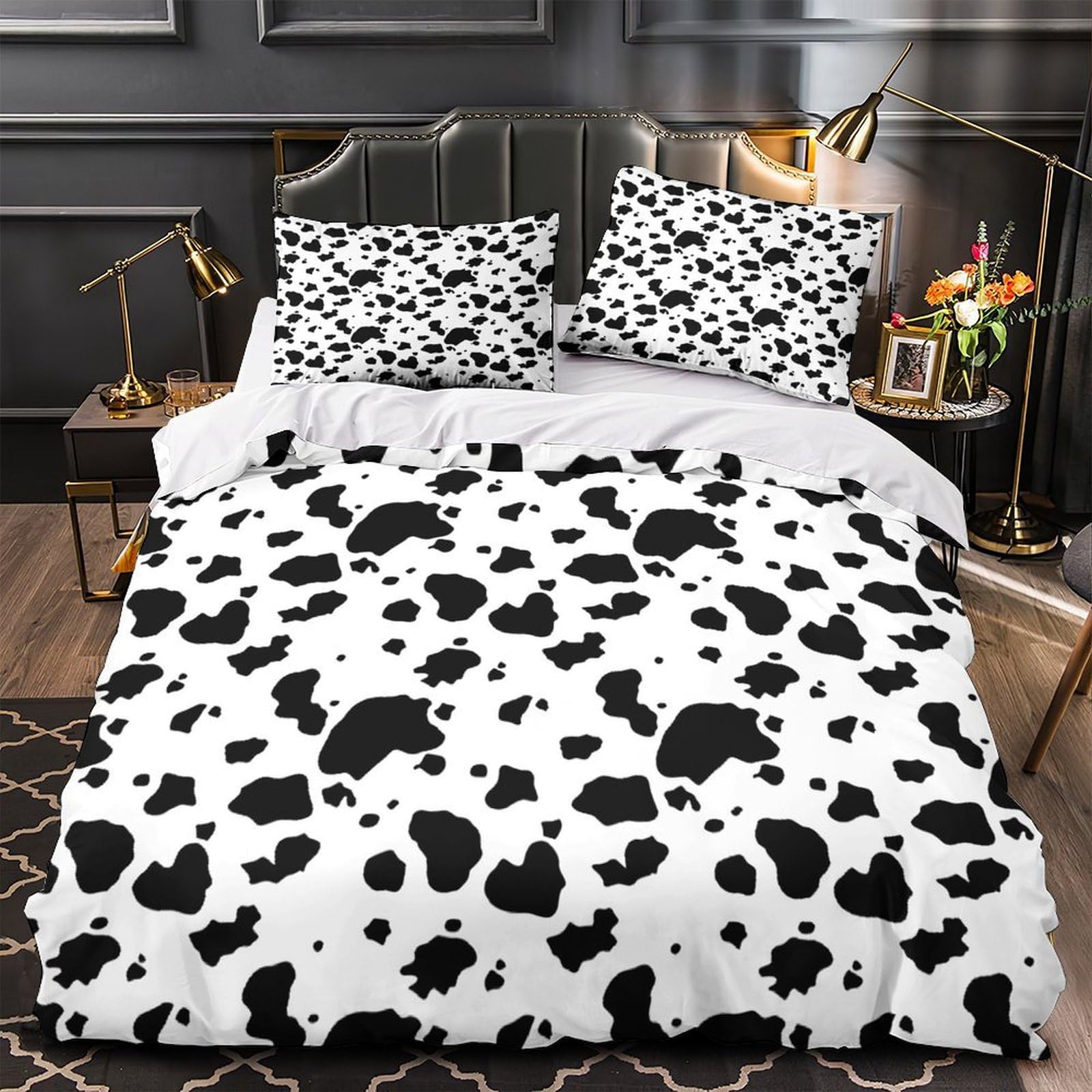 Ensemble de literie imprimé vache King 220x240cm avec housse de couette et taies microfibre