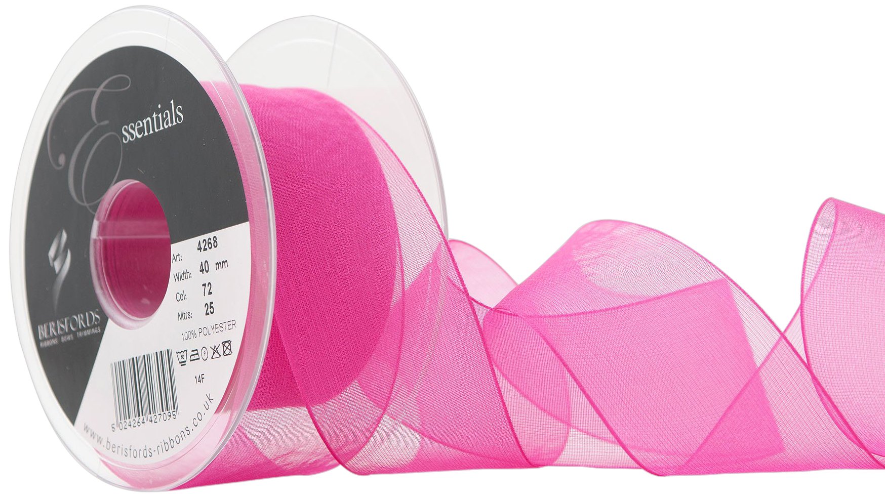 Berisfords 72 Shocking Pink Super Sheer Organza Ribbon (Value Roll)