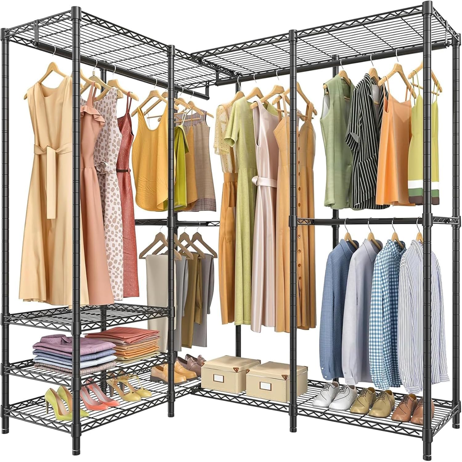 VIPEK L40 Plus Garment Rack L Shaped Clothes Rack for Corner, Freestanding Portable Wardrobe Closet Heavy Duty Clothing Rack for Hanging Clothes, 60.6"L x 45"W x 76.4"H, Load Capacity 1300LBS, Black