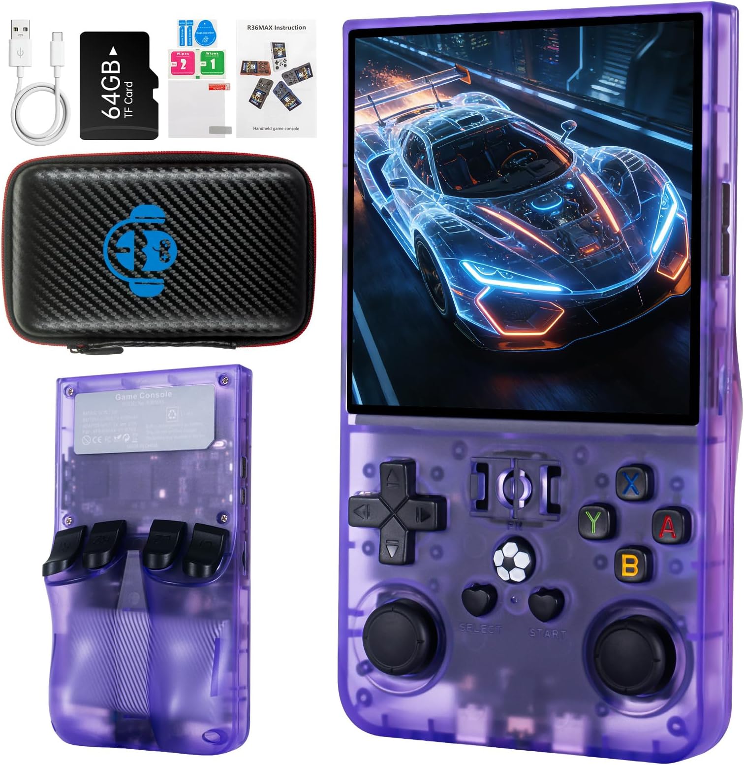 R36MAX Retro Handheld Game Console, 4.0 inch IPS HD Screen Retro Game Console with 4000mAh Battery, Portable Video Gaming Console with 64GB TF Card, Open Source Linux System, Support 30+ Emulators