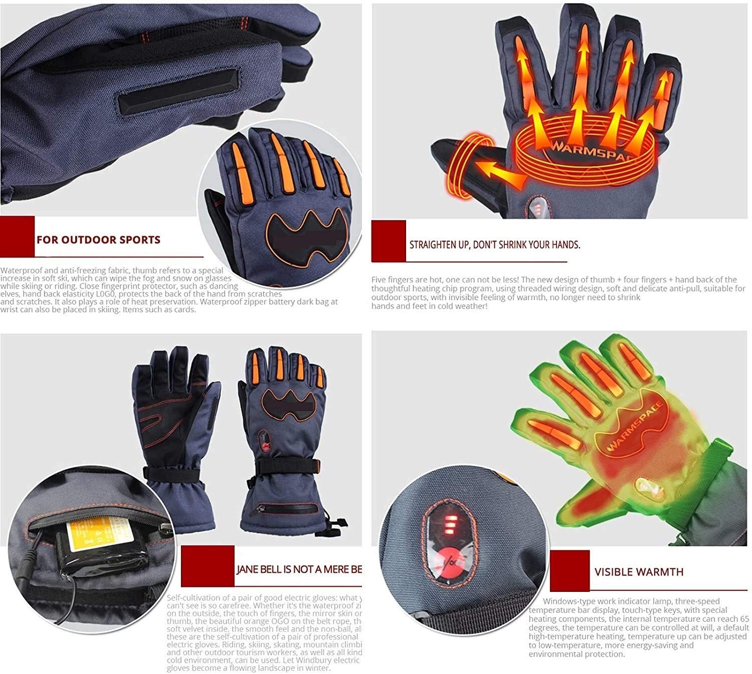 CHEWYNP Guantes térmicos eléctricos Guantes térmicos con batería Recargable para Hombres y Mujeres, Guantes térmicos Impermeables Guantes cálidos de Invierno para Esquiar Senderismo Guante