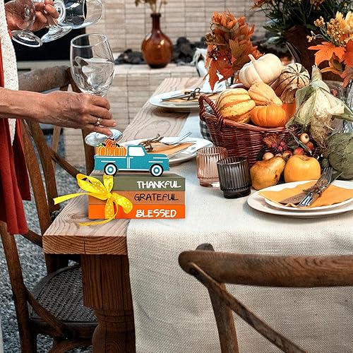 Miniatura 7 de ANOTION Decoraciones de Acción de Gracias para el hogar  Decoración de bandeja escalonada de otoño de otoño Thankful Grateful Blessed Pumpkin Grid