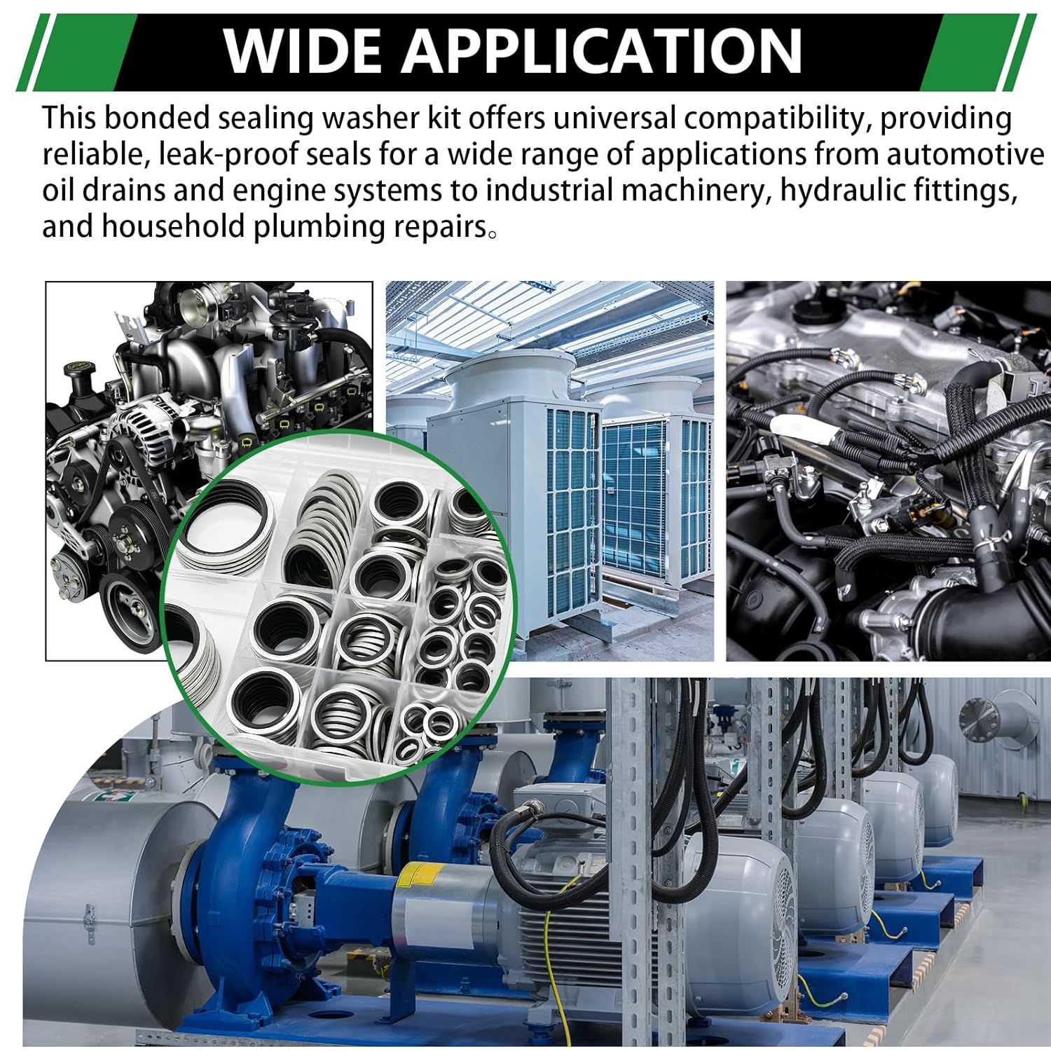 225 PCS Automotive Self-Centering Bonded Sealing Gasket Assortment Kit, 9 Sizes NBR Zinc-Plated Steel Crush Washers for 1/8" 1/4" 3/8" 1/2" 5/8" 3/4" 1" 1-1/4" 1-1/2"