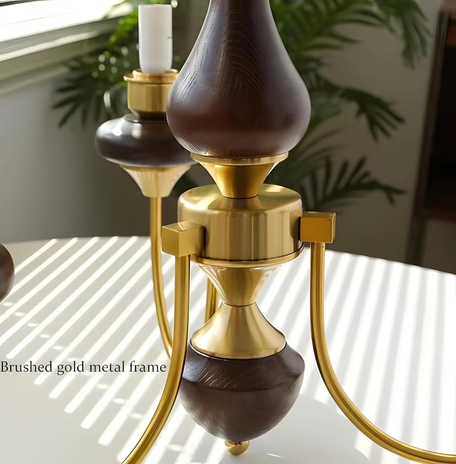 Bofea-Mid Century Modern Globe Chandelier 5-Lights Bubble Chandeliers Height Adjustable Dining Room Light Vintage Wood Chandelier with Milk Glass Shade Gold Pendant Light for Living Room Bedroom