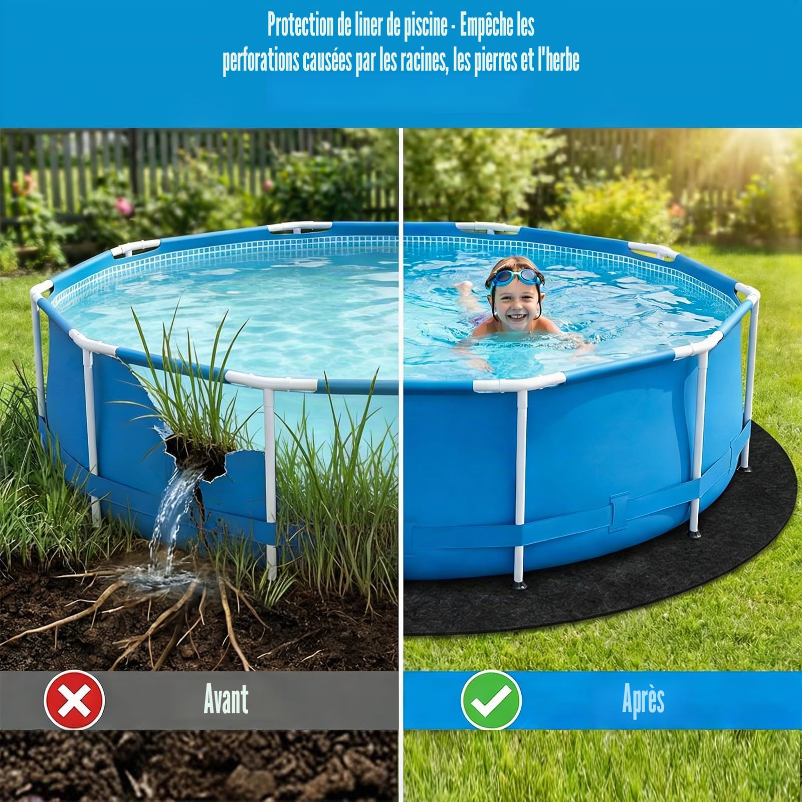 Couverture de piscine pour l'extérieur, en feutre renforcé 200g/m², design sans couture, protection contre les crevaisons, découpable pour piscines gonflables et spas, tapis de protection pour piscine