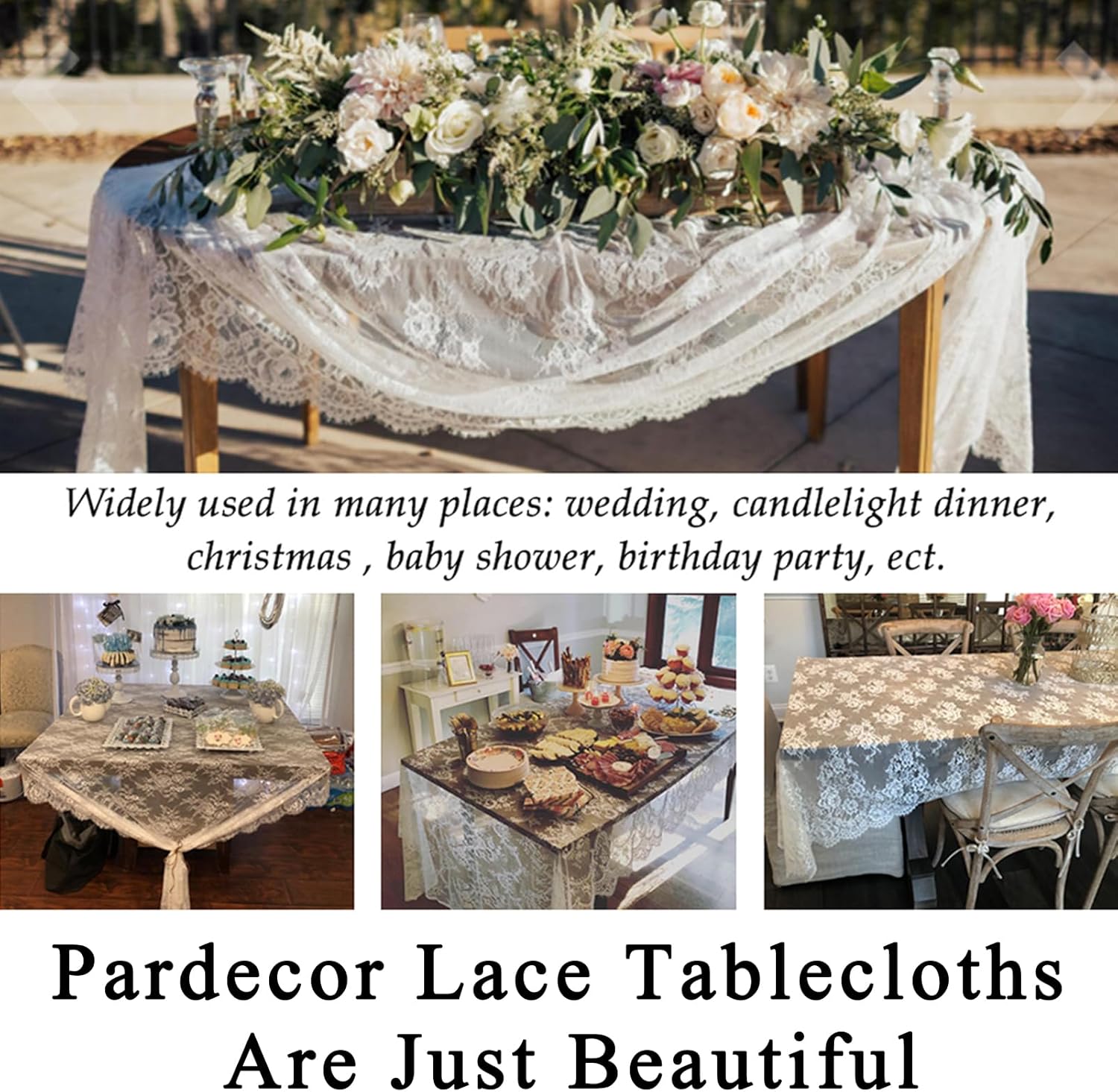 Pardecor Vintage Lace Tablecloth - 60x120-Inch Rectangle Boho Print Lace Overlay