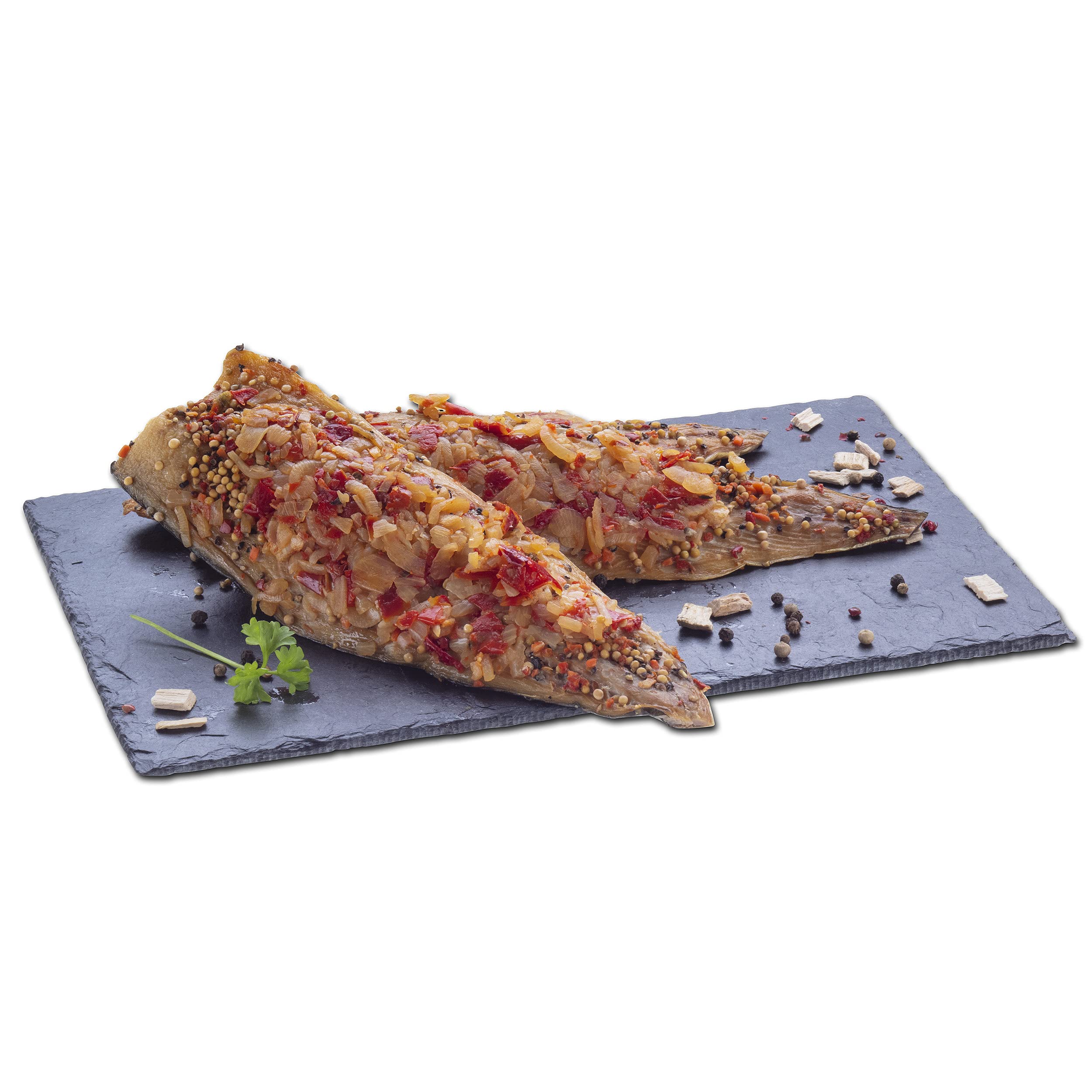 GreetFish Makrelenfilet Zwiebel, über Buchenrauch geräuchert, Makrelenfilets mit Zwiebel, 1000g (6-10 Stück)
